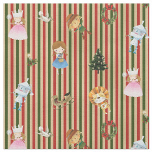 Tecido Feiticeiro de Oz no Natal vermelho/verde/creme lis