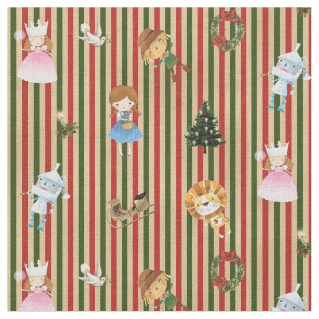 Tecido Feiticeiro de Oz no Natal vermelho/verde/creme lis (Detalhe)