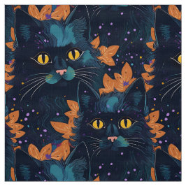 Tecido Felinos negros do Halloween em laranja