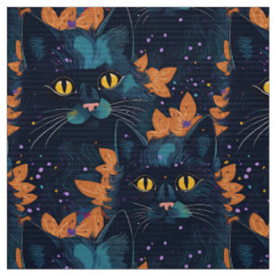 Tecido Felinos negros do Halloween em laranja