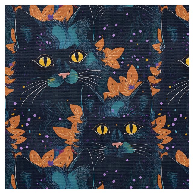 Tecido Felinos negros do Halloween em laranja (Modelo)