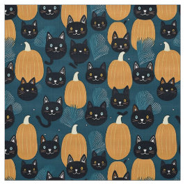Tecido Felinos pretos e abóboras