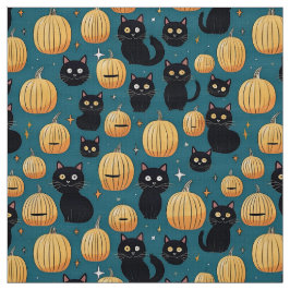 Tecido Felinos pretos e abóboras de halloween