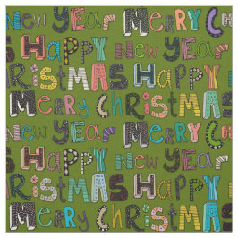 Tecido feliz ano novo de natal verde feliz