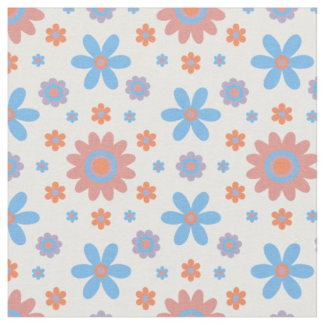 Tecido Feliz Flores Retro Corta 70s Pastel Daisy Pattern (Detalhe)