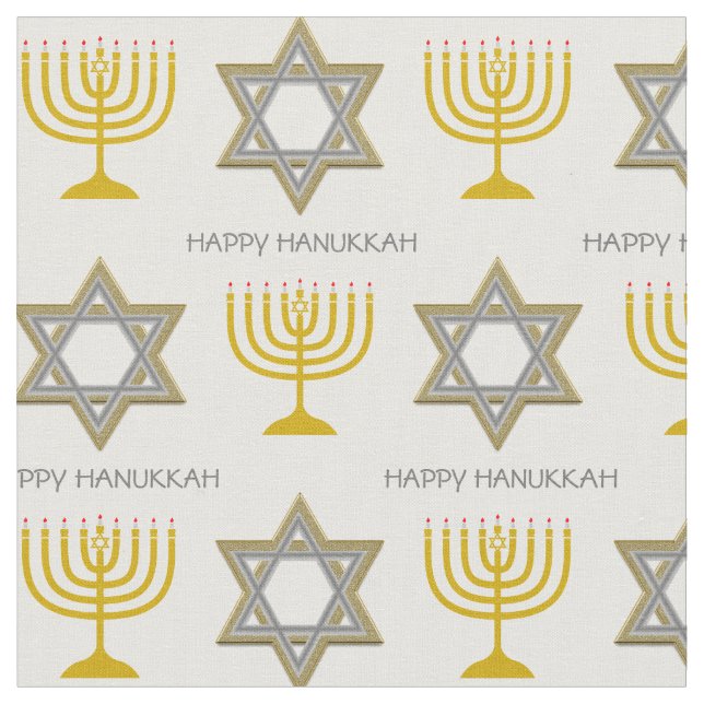 Tecido FELIZ HANUKKAH | Estrela de Davi | Candelabro (Detalhe)