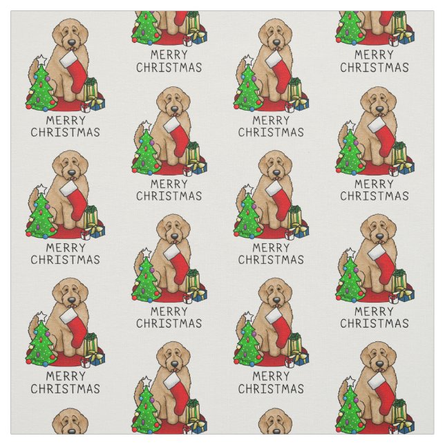 Tecido Feliz Natal 2 Goldendoodle (ouro vermelho) (Modelo)