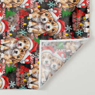 Tecido Feliz Natal Chapéu do Papai Noel Cachorro Design -