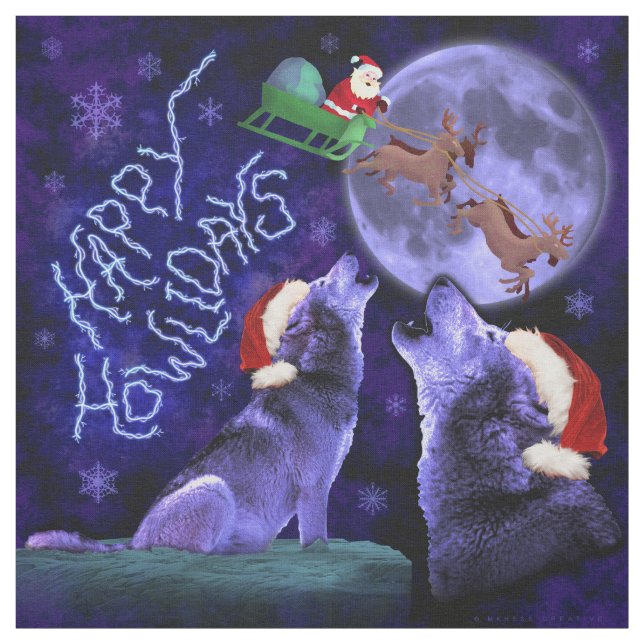 Tecido Feliz Natal Howlidays Wolf Pun Humor (Modelo)