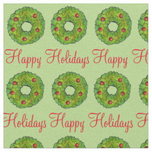 Tecido Feliz Natal Natal Natal Xmas Green Wreath Cookies