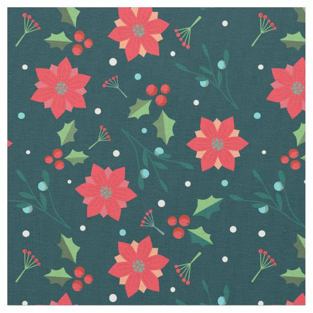 Tecido Feliz Natal - Poinsettia Holly Pattern (Detalhe)
