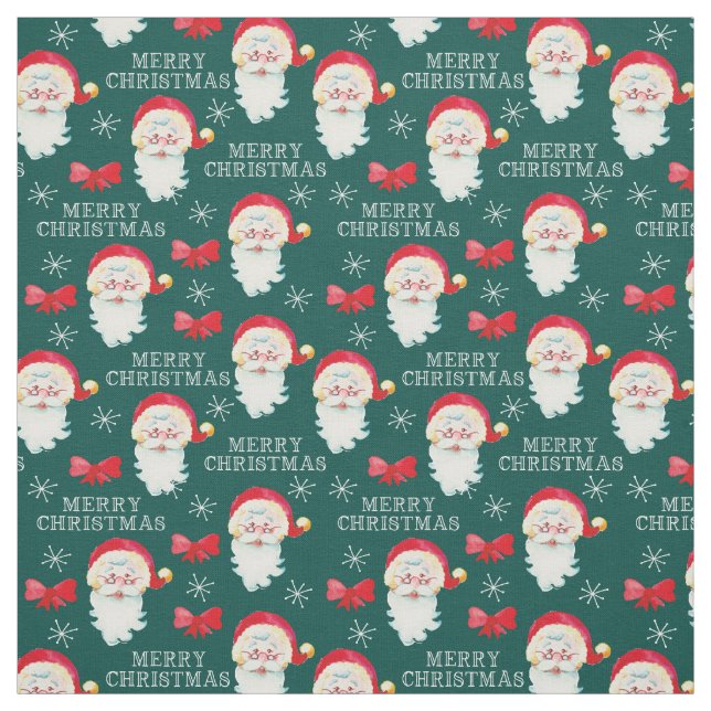 Tecido Feliz Natal Retro Santa Claus Teal (Modelo)