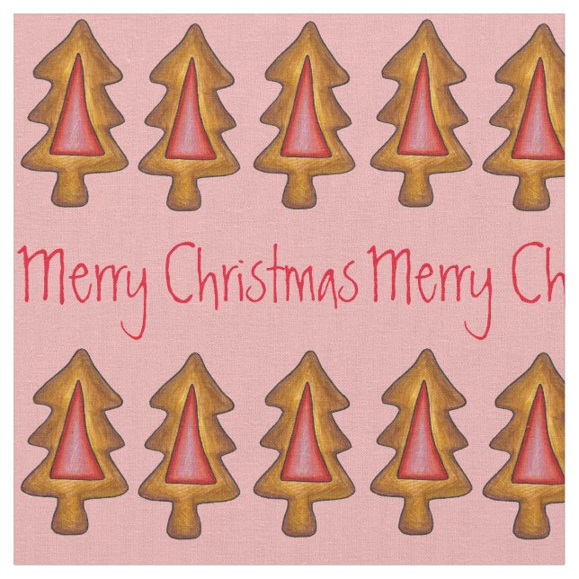 Tecido Feliz Natal Vermelho Árvore Natal Cookie Natal (Detalhe)