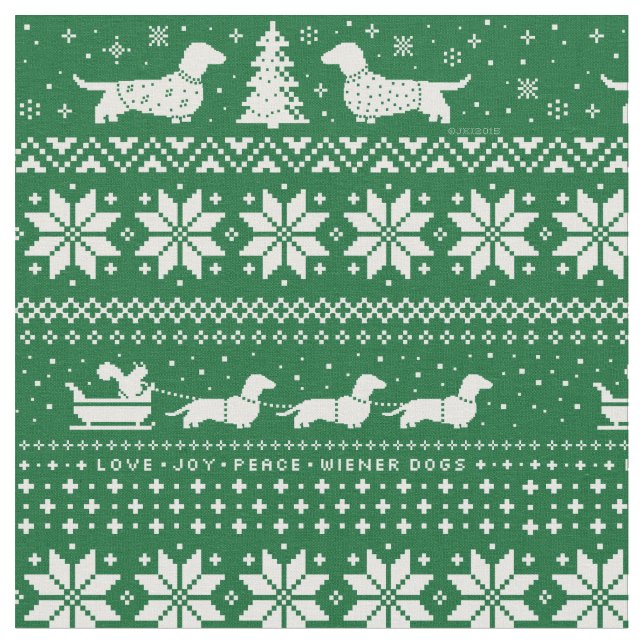 Tecido Feriado de Natal Bonito Dachshances Verde (Detalhe)