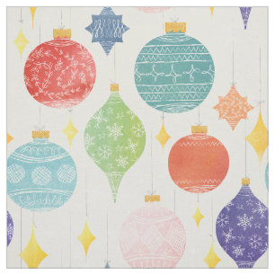 Tecido Feriado de Natal do Ornamento de Aquarelas Padrão