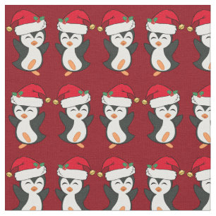 Tecido Feriado Vermelho Pinguim de Natal bonito