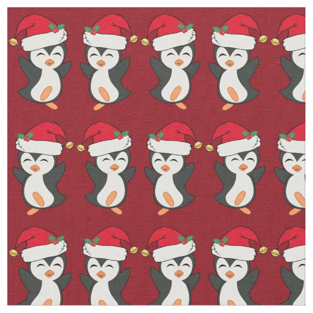 Tecido Feriado Vermelho Pinguim de Natal bonito (Detalhe)