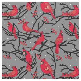 Tecido Feriados de Natal com Padrão de Aves Vermelhas Car
