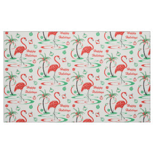 Tecido Feriados felizes do Flamingo de Natal Vermelho gra