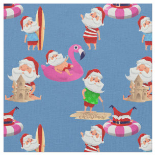 Tecido férias de Natal praia santa claus