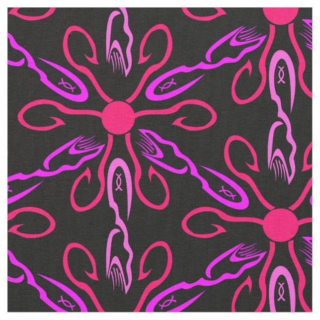 Tecido Ficheiros Rosa e Prato de Peixe Roxo (Detalhe)