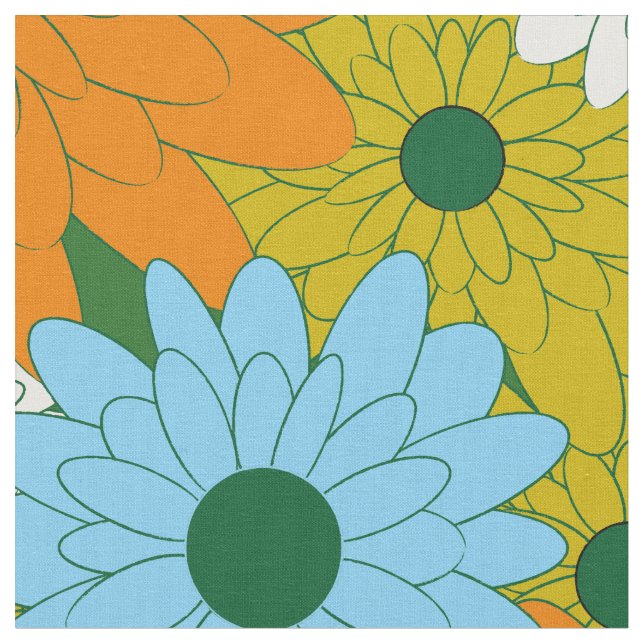 Tecido Field of Flowers Green Retro Print (Detalhe)