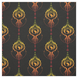 Tecido Fiery Phoenix em preto