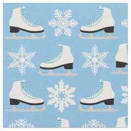 Tecido Figura skates azul e Natal dos flocos de neve