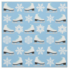Tecido Figura skates azul e Natal dos flocos de neve