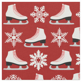 Tecido Figura skates vermelha e Natal dos flocos de neve