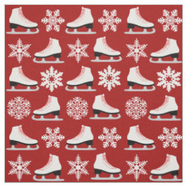 Tecido Figura skates vermelha e Natal dos flocos de neve