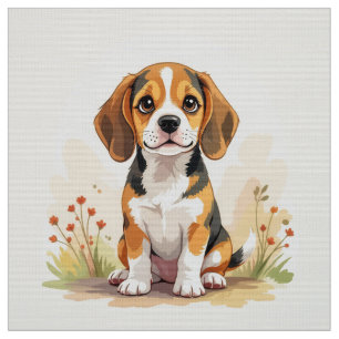 Tecido Filhote de Beagle Tricolor Preto, Marrom e Branco
