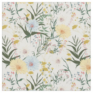 Tecido Física botânica e azul l Branco