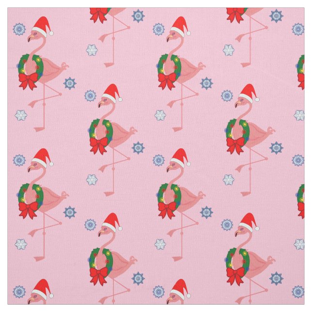 Tecido Flamingo com papai noel chapéu e grinalda (Modelo)