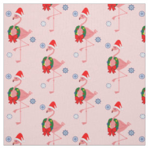 Tecido Flamingo com papai noel chapéu e grinalda