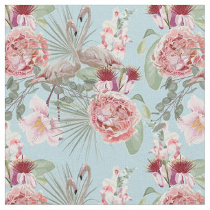 Tecido Flamingo de luxo com espuma e azul floral