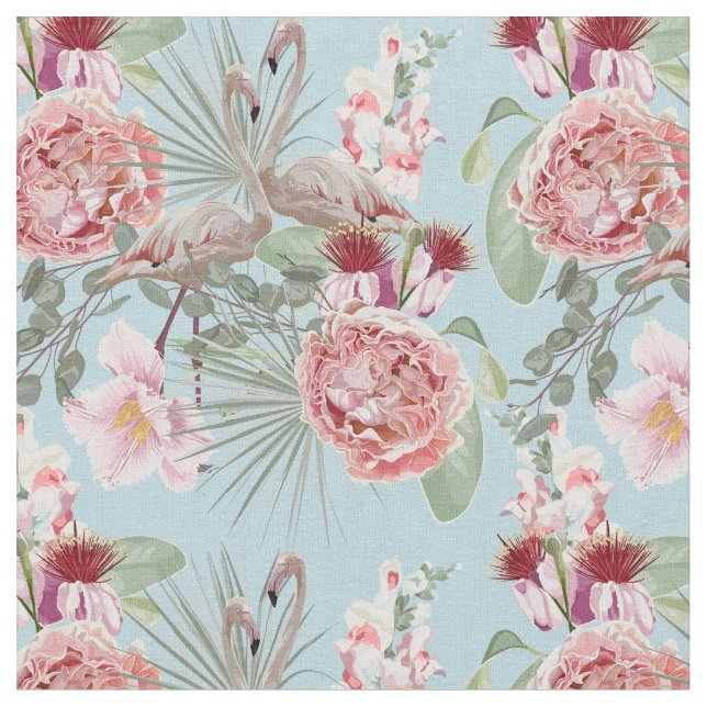 Tecido Flamingo de luxo com espuma e azul floral (Detalhe)