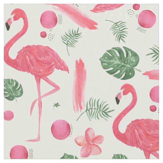 Tecido Flamingo elegante tropical da aguarela cor-de-rosa (Detalhe)