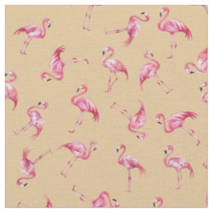 Tecido Flamingos de Aquarela Espalhados em Laranja Claro
