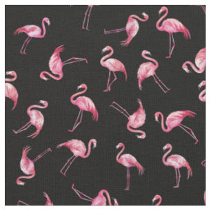 Tecido Flamingos de Aquarela Espalhados em Preto