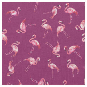 Tecido Flamingos de Aquarela Espalhados sobre Rosa Escuro
