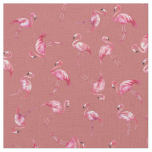 Tecido Flamingos de Aquarela Espalhados sobre Vermelho De