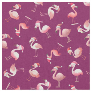 Tecido Flamingos de Natal Atirados sobre Rosa Escuro