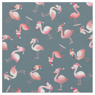 Tecido Flamingos de Natal Espalhados em Azul-Cinza