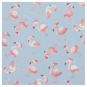 Tecido Flamingos de Natal Espalhados em Azul Claro