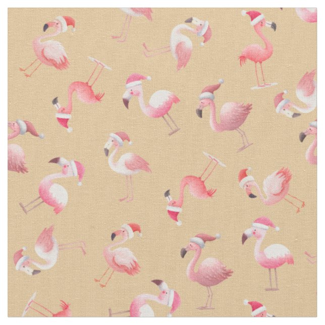 Tecido Flamingos de Natal Jogados em Laranja Claro (Detalhe)