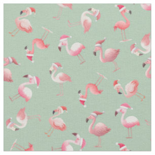 Tecido Flamingos de Natal Jogados em Verde Claro