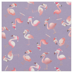 Tecido Flamingos de Natal Jogados no Roxo Claro