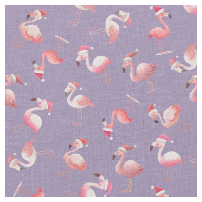 Tecido Flamingos de Natal Jogados no Roxo Claro (Detalhe)