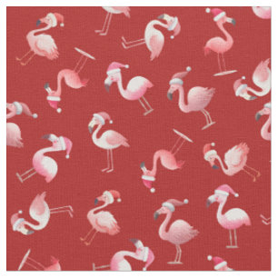 Tecido Flamingos de Natal Jogados no Vermelho